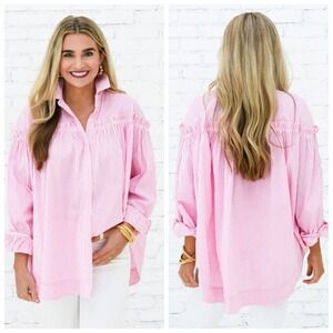 Caryn Lawn Miriam Top-Pink Stripe One Size fits all Boho artsy lagenlook